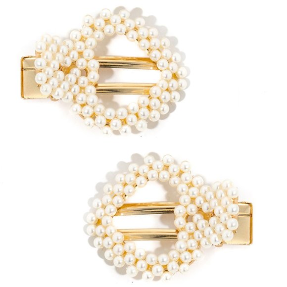 Set-of-2 Hearts of Pearl Hair Clips/Barrettes - Picture 5 of 6